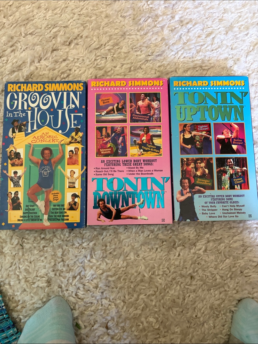 Richard Simmons Aerobic VHS Trio - Bright Blue, Pink & Teal Covers